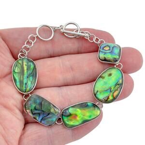 Vintage Sterling Silver 925 Abalone Link Bracelet 7”-7.75”